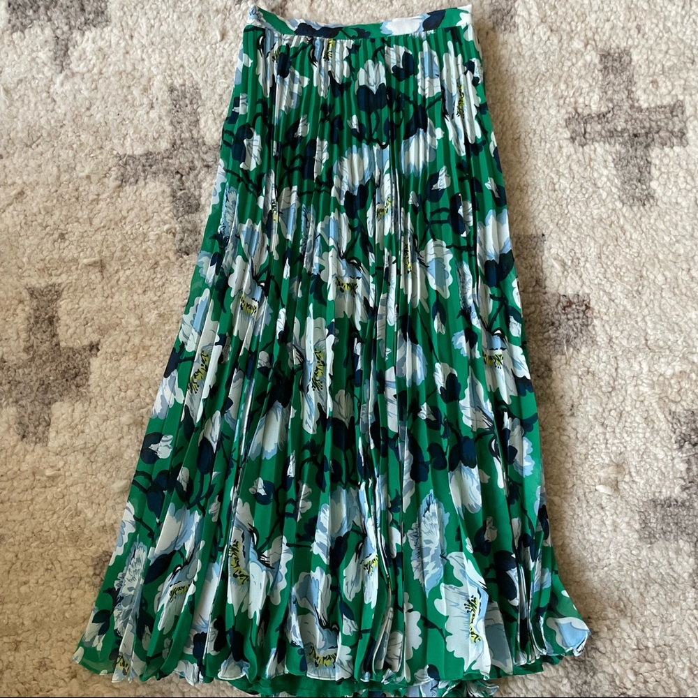 Maeve Green Floral Pleated A-Line Skirt